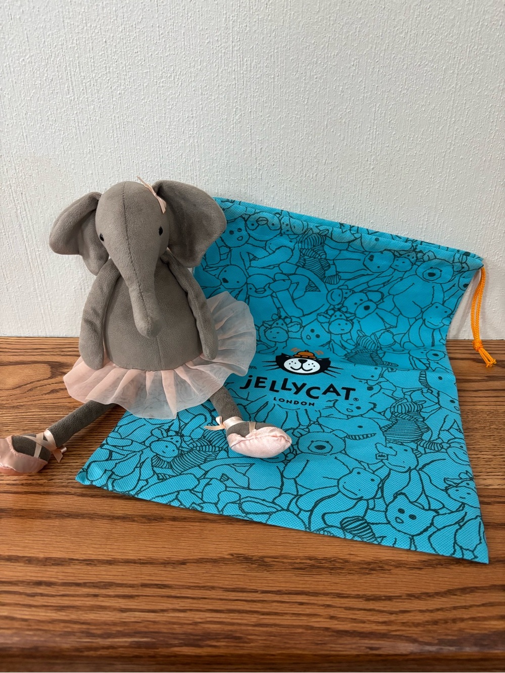 JellyCat Dancing Darcey Gray Elephant Ballerina Pink Tutu Slippers Plush Retired